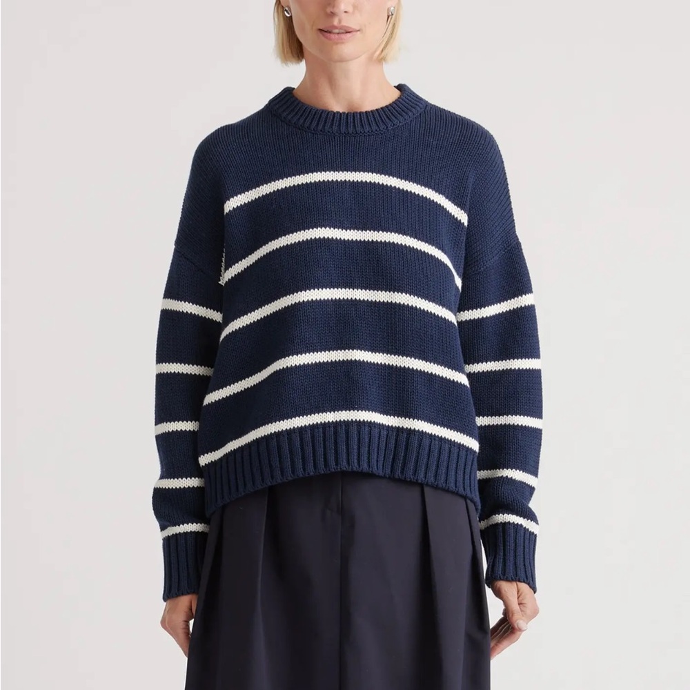 Quince 100% Organic Cotton Striped Crew Sweater